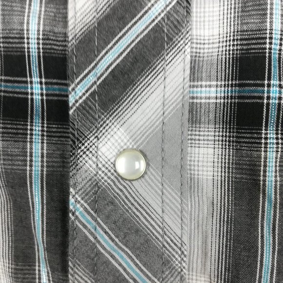 Wranglers Mens Shirt Western Plaid Pearl Snap Gray Long Sleeve Pockets XL - Picture 8 of 11
